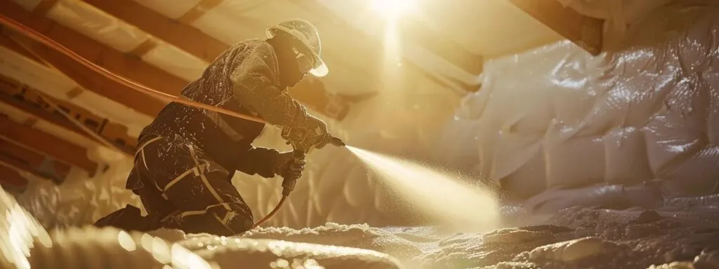 a worker carefully spraying foam insulation onto a roof, creating a seamless barrier to regulate indoor temperature and reduce energy bills