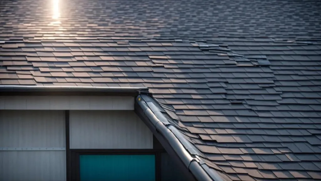 a well-lit rooftop showcasing a variety of affordable roofing materials, including asphalt shingles and metal panels, set against a clear blue sky, highlighting the options available for budget-conscious homeowners